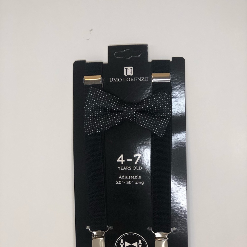 Umo Lorenzo Black Bow Tie and Suspenders Set
